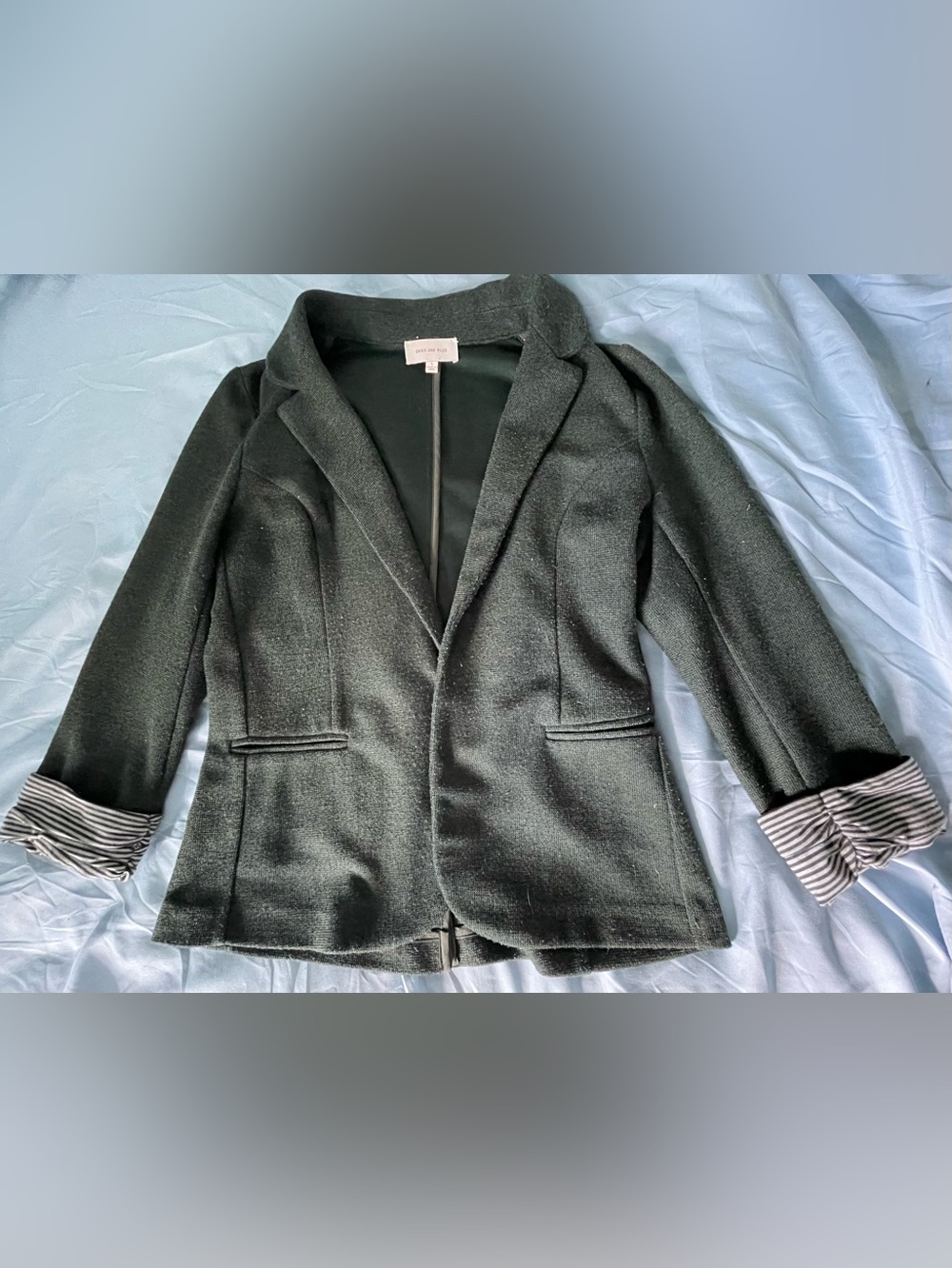 Skies Are Blue Green Blazer with Striped Cuff Accent